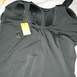 DELIMIRA Women's Solid Blck One Piece Swimsuit Plus Size Swimwear Modest Size 22